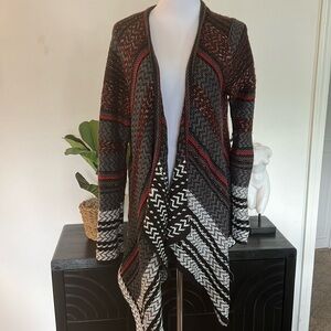 MAURICES multi colored uneven hem open cardigan